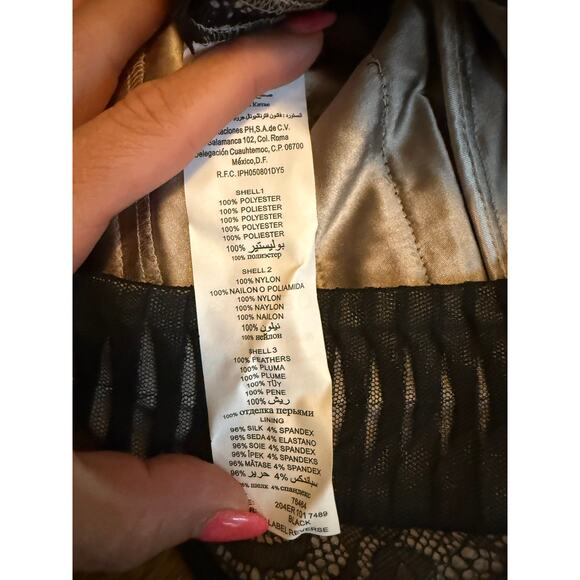 NWT Bebe Vintage Y2K Black Beige Nude Lace Feather Tulle Mesh Silk Mini Skirt 4 - Picture 5 of 5